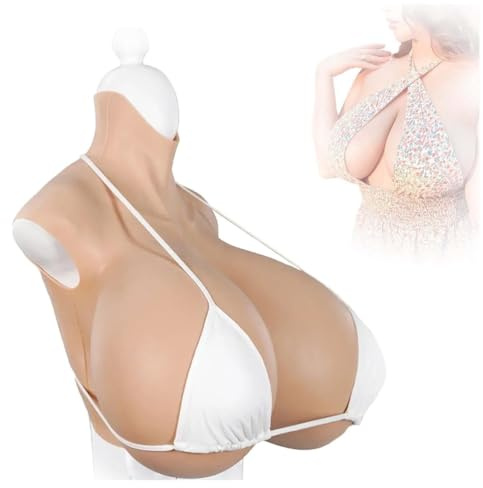 Adima Crossdresser Huge Z Cup Breastplate High Collar Silicone Filler Breast Forms Fake Breast Enhancer for Drag Queen,natural beige,Z Cup