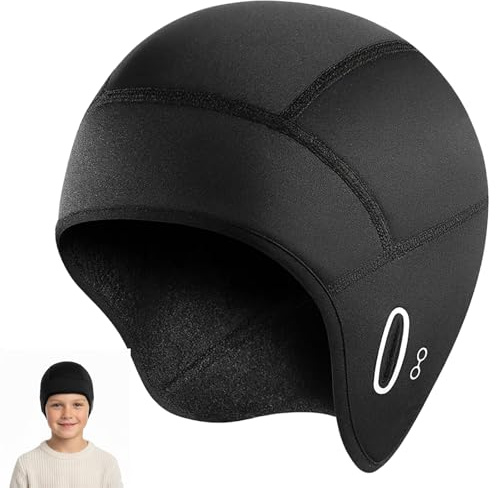 MmotZsb Helmmütze Kinder, Fahrradmütze Unter Helm Kinder, Winter Fahrrad Kappe Winddicht Warm, Radmütze Fahrradhelm Mütze Für Reithelm & Outdoor Sport, 45-56 cm, Schwarz