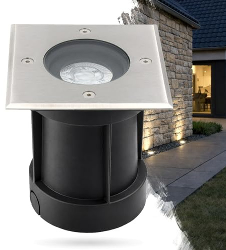 trendlights24 Tierra IP67 LED Bodeneinbauleuchte Silber 230V schwenkbar 6W | eckig, 1 Lichtaustritt, Warmweiß, 3000k, GU10, Spot, austauschbar, Wegeleuchte, befahrbar, Bodenspot, Außenbereich, außen