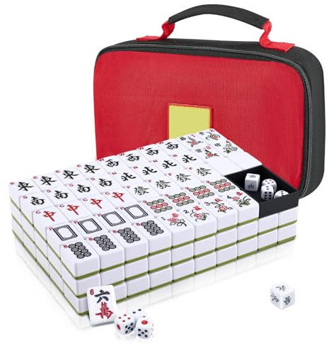 Verbessert Mahjong Steine Set, Tragbar 30mm Mahjong Set with 146 Tiles & 2 Würfel, Verbesserte Verpackung Schäden Verhindern Große Traditionelles Chinesisches für Familie, Freunde,Reisen und Geschenk