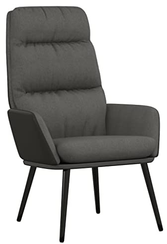 Roanoer Poltrona relax grigio scuro, imbottita con tessuto e rivestimento in ecopelle, moderna poltrona per soggiorno con struttura in metallo e braccioli, comoda poltrona per TV, imbottita spessa, 70