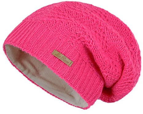 McRon Damen Gefütterte Beanie Wollmütze Modell Lina Neonpink 1612