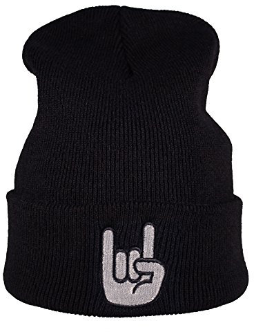 Baddery: Strickmütze - Metalhand - Geschenk für Metal Fans - Unisex Beanie Mütze für Herren und Damen (One Size - Schwarz)