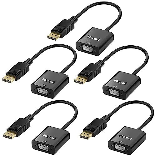 Moread DisplayPort (DP) to VGA Adapter, 5 Pack, Gold-Plated Display Port to VGA Adapter (Male to Female) Compatible with Computer, Desktop, Laptop, PC, Monitor, Projector, HDTV - Black