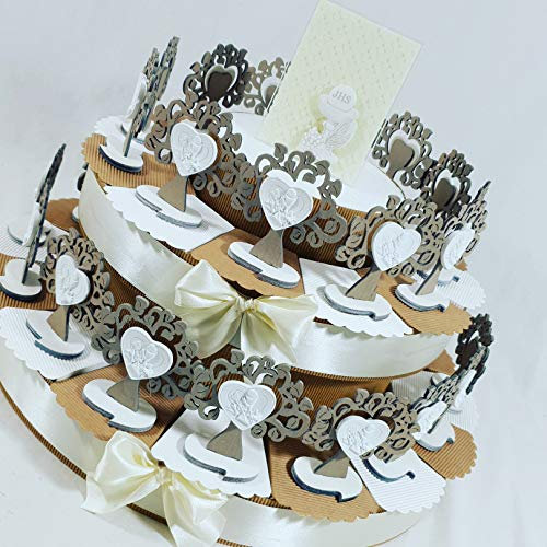 Torta bomboniera Comunione Carlo PIGNATELLI Albero della Vita Marrone Calice Bibbia Sacramento gessetto su Base (Torta da 28 fette + Centrale pignatelli)