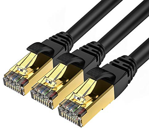 Veetop 2m/6.5ft 3Pack CAT8 Ethernet Cable 40Gbps 2000Mhz High Speed Gigabit SFTP Lan Network Internet Cables with RJ45 Gold Plated Connector for Use of Smart Office Smart Home System iOT Gaming