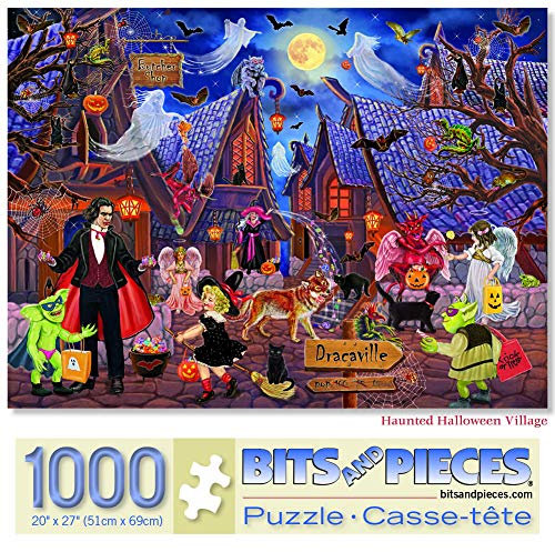 Bits and Pieces Puzzle mit 1000 Teilen für Erwachsene, 51 cm x 69 cm, Spukhaus, Halloween-Puzzle von Künstler Rosiland, 1000 Teile