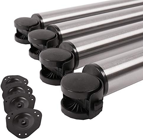 4er Set Tischbeine auf Rollen Tischfuss Möbelfuss rollbar 710mm mit Feststellbremse austauschbare Rolle (Edelstahl Optik)