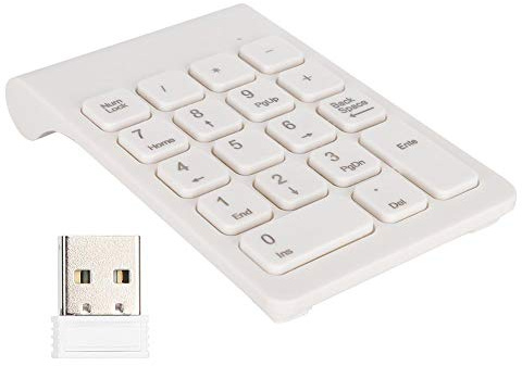 Wireless Numeric Keypad, 2.4G Wireless Number Pad Ergonomic Portable Mini USB Financial Accounting Numeric Keyboard With for Nano Receiver for Laptop, Notebook,Computer,18 Keys(White)