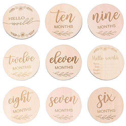 TOYANDONA Baby Monatskarten Holzkarten Holzscheiben Meilenstein Karten Babyparty Geschenk Wachstum Meilenstein Karte Geburtsanzeige Zeichen Neugeborene Fotografie Requisiten