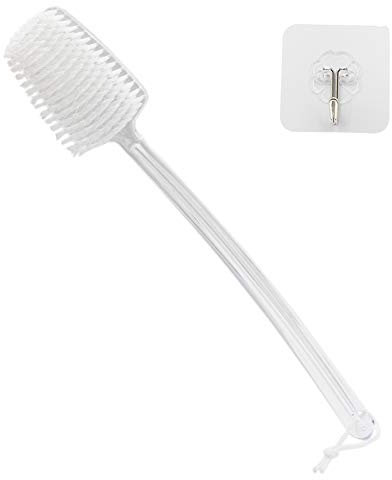Mczcent Body Brush Dry Brushing Back Scrubber with Curved Plastic Long Handle Bath Shower Brush Dry Skin Exfoliating Cellulite Brush for men and women(Transparent Handle), XL