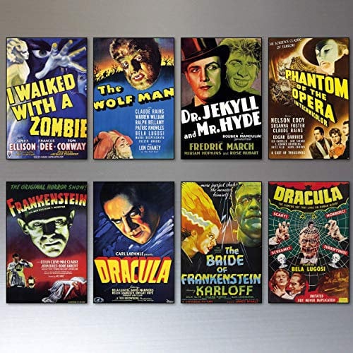 Vintage Horror Movie Poster Fridge Magnets - Set of 8 thin decorative fridge magnets No.3