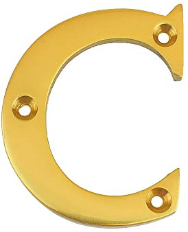 Nutfield Hardware 3 Inch / 75mm House Numbers Polished Brass Door Numbers Screw Fixed Mailbox Office Hotel House Door Letter C with Mounting Screws for Walls, Doors, and Gates