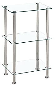 Modernique Glass Shelf Tier Storage Unit, Rectangular Shape in Black or Clear Glass with Chrome Stand, Shelving Unit (Clear, Tier 3)