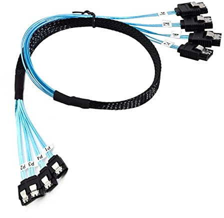 Cablecc Câble interne SAS 4 SATA hôte vers 4 SATA 7 broches pour disque dur cible 6 Gbit/s serveur de données 50 cm