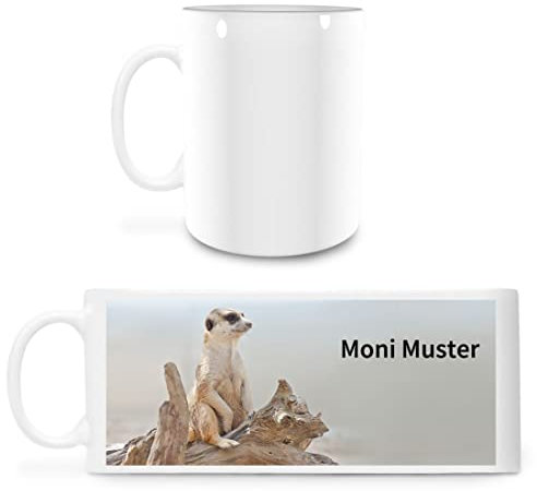 Manutextur Tasse mit Namen - personalisiert - Motiv Erdmännchen - weiß - 330 ml - Keramik - Zylindrisch - Rund - Tasse
