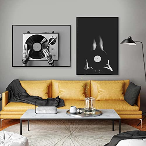 SXKJ Vintage Music Wall Art Blanco y Negro Disco de vinilo Foto Póster Lienzo Pintura Impresiones Músico Música Estudio Decoración Imagen 70x100cmx2 Sin marco