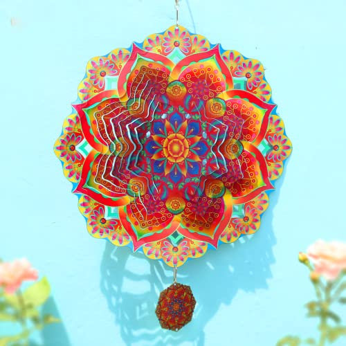 TFANUO Mandala Windspiel 3D Edelstahl 30,5 cm hängende Windspiel kinetische Hofkunst Dekorationen Innen und Außendekoration
