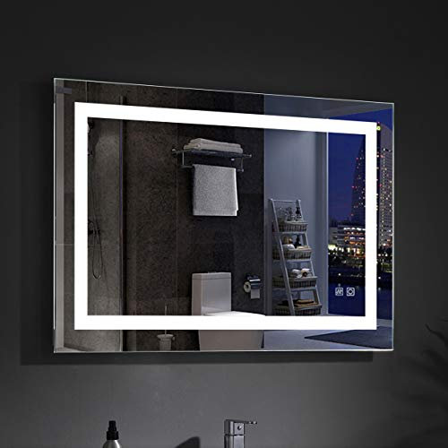 MIQU Badezimmerspiegel 80x60cm LED Badspiegel mit Beleuchtung kaltweiß Lichtspiegel Wandspiegel mit Touch-Schalter beschlagfrei IP44 mit Steckdose