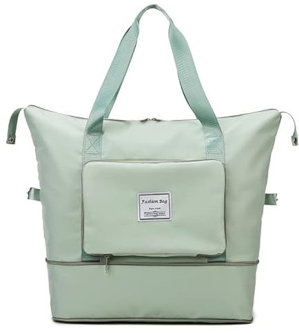 Bolsa de Viaje Plegable Bolsas Gimnasio de Viaje Bolsa de Equipaje de Mano para avión Grande Bolsa de Lona con Bolsillo húmedo y para el Hombro (Verde)