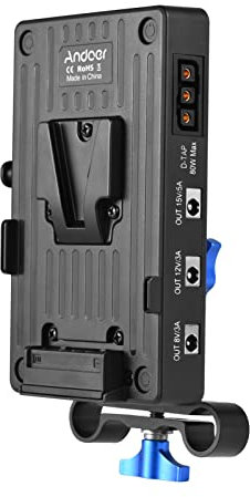 Andoer Battery Plate V Mount Battery Adapter Plate V Lock 65W PD Quick Charge with 15mm Rod Clamp Adjustable Arm Outputs 8V/12V/15V DC Output D-Tap Accessories