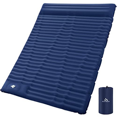 Brace Master Isomatte 2 Personen, Isomatte Selbstaufblasend 2 Personen mit Fußpresse und Kissen, Doppel Aufblasbare Luftmatratze für Camping, Wandern, Outdoor, Backpacking-140 * 190CM, Blau