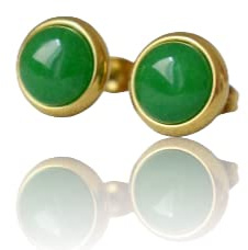 Ohrstecker Jade Grün Gold, 8mm kleine runde Edelstein Ohrringe, Grün Gold Farbe, grüner Stein, minimalistische Ohrstecker, Jade Schmuck, Unikat Geschenk