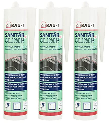 3x dubaust SAS24 Sanitärsilikon elastisch dauernassbeständig schimmelresistent Bad Küche Dusche Feuchträume 310ml Kartusche (hellgrau)