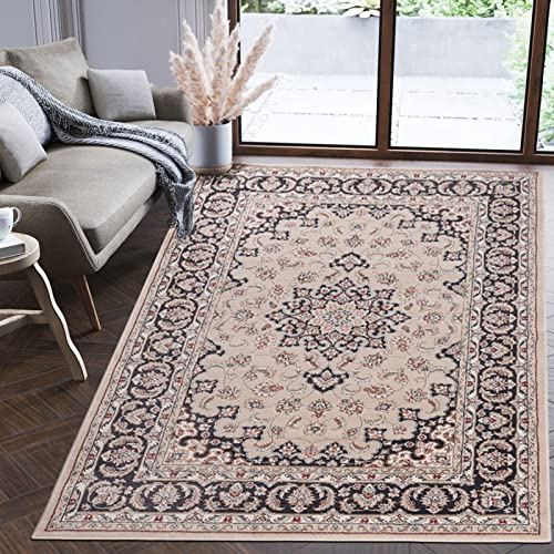 Mazovia Teppich Flur 60x100cm Creme Klassisch Traditionell Weich Mittelflor | Teppich für Eingangsbereich Küche Büro Wohnzimmer Schlafzimmer Beige Pflegeleicht Fußbodenheizungsgeeignet Synthetisch