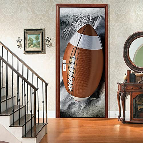 3D-Türtapete American-Football-Rugby Selbstklebender Türaufkleber, Poster, Kunst, Wandaufkleber, Foto 80 X 200 Cm Für Wohnzimmer Schlafzimmer Badezimmer Küche Büro Pvc Abnehmbare Türdekoration
