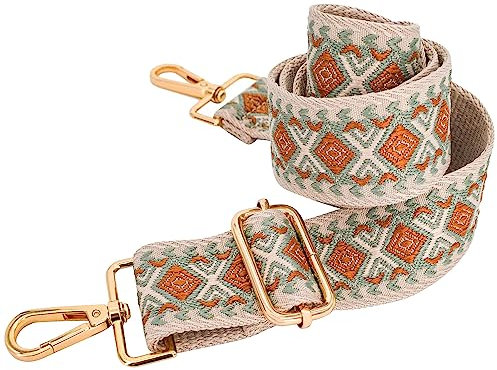 Verstellbarer Handtaschengurt, breiter Handtaschengurt, Ersatz-Schulterriemen, Crossbody-Tasche, Rhombisches O + goldfarbenes Metall