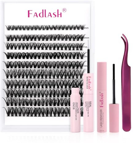FADLASH Kit Pestañas Postizas Individuales 200pcs 40D 8-16mm, Bond and Seal, Removedor Pegamento Pestañas, Pinzas de Pestañas Bricolaje en Casa