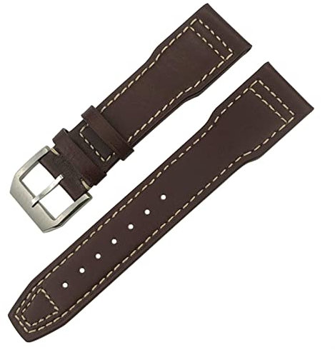 ENPAP Lederarmband 20 mm 21 mm 22 mm für IWC IW3777 IW3270 Mark 18 Big Pilot's Watch Strap Braune Armbänder aus weichem Rindsleder (Farbe: Braun Weiß Silber, Größe: 21 mm)