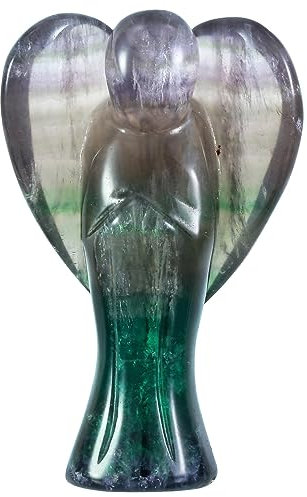 Nupuyai 7.3cm Fluorit Edelstein Engel Figur Stein Schutzengel Figur Deko Jade Taschenengel Glücksbringer für Liebe