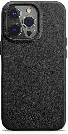 WIIUKA Hülle für iPhone 15 Pro, Leder aus Deutschland, Lederhülle extra Dünn, Premium Handyhülle, Case, Qi, Schwarz