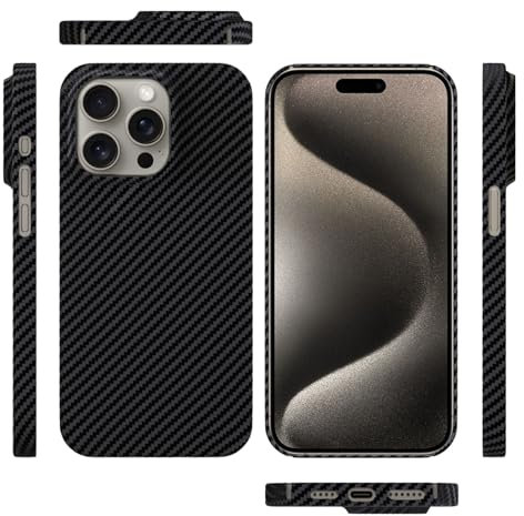 qichenlu Kugelsicher Aramidfaser Schwarz Aramid Hülle kompatibel mit iPhone 15 Pro,Militärstandard Stoßfest Extrem Dünn Cover Case Hartschale kompatibel mit iPhone 15 Pro