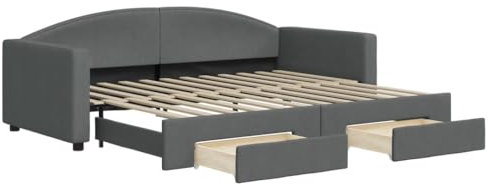 vidaXL Tagesbett, Sofabett Ausziehbar mit Schubladen, Gästebett Schlafsofa für Schlafzimmer Wohnzimmer, Sofa Ausziehbett, Dunkelgrau 90x200cm Stoff