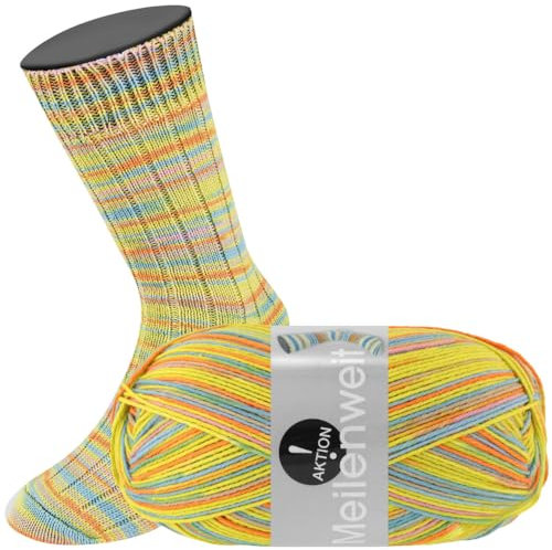 LANA GROSSA Meilenweit 6-fach Aktion | Sockenklassiker, bedruckt und waschmaschinenfest | Handstrickgarn 75% Schurwolle & 25% Polyamid | 150g Wolle zum Stricken & Häkeln | 390m Garn