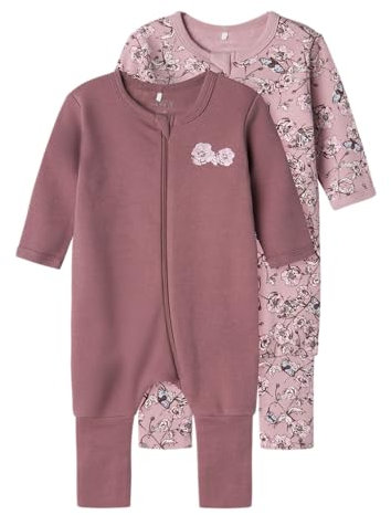 NAME IT Baby - Mädchen Nbfnightsuit 2p Zip Ff Grape Flower Noos Schlafanzug, Grape Shake, 86 EU