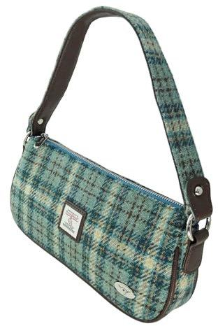 Harris Tweed Kleine Umhängetasche für Damen - Mehrere Tartans - Scottish Heritage Clutch mit Tweed Gurt Perfekt für alle Gelegenheiten - Damen Umhängetasche, Entenei- und cremefarbenes Karomuster
