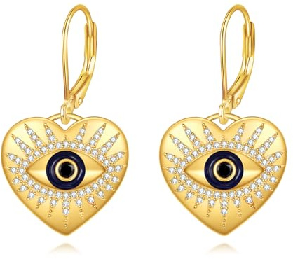 ONEFINITY Evil Eye Ohrringe 925 Sterling Silber Vergoldet Herz Ohrhänger Böser Blick Schmuck Geschenk Für Damen