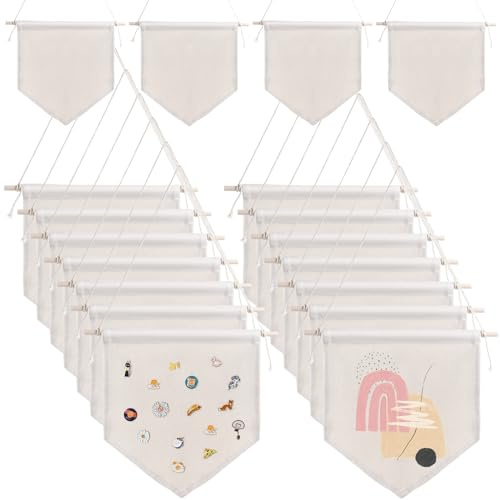 16 Stück leere Leinwand-Banner, dekorative DIY-Wanddekoration, hängende Flaggen, Emaille-Pin-Wand-Display-Banner für Emaille-Revers-Abzeichensammlung