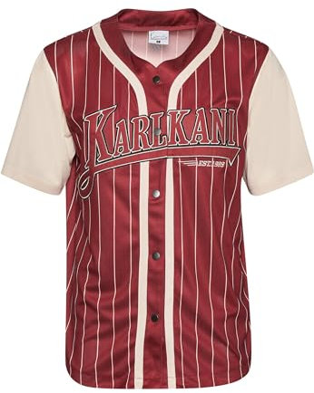Karl Kani Herren KM234-002-1 KK Trekking Block Pinstripe Baseball Shirt L DarkRed/Cream
