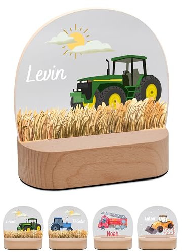 Bärenfreunde® - Personalisiertes Nachtlicht für Babys - Individuelle Nachttischlampe für Kinder - Personalisierte Geschenke Kinder - Babygeschenk - Geschenk zur Geburt (Traktor grün)