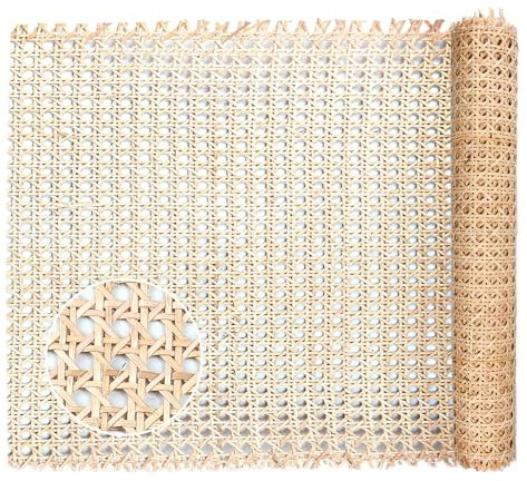Kleemeiero Rattan Gurtband, 35 x 150cm Rattan Geflecht Natürliches Rattan-Gurt Cane Webbing Rattan Roll Rattan Geweberolle Gewebtes Offenes Rattan Wabengeflecht für DIY-Projekte Möbeldekoration