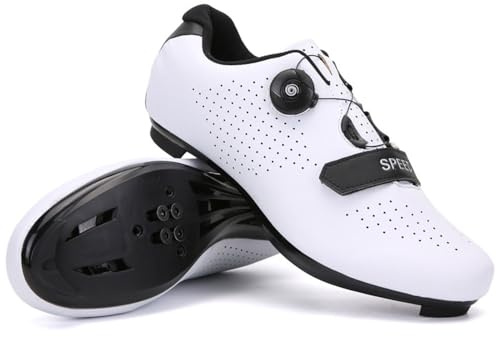 Treer Unisex Cycling Shoes, Road & Mountain Bikes, SPD Cleats, White, Size 7