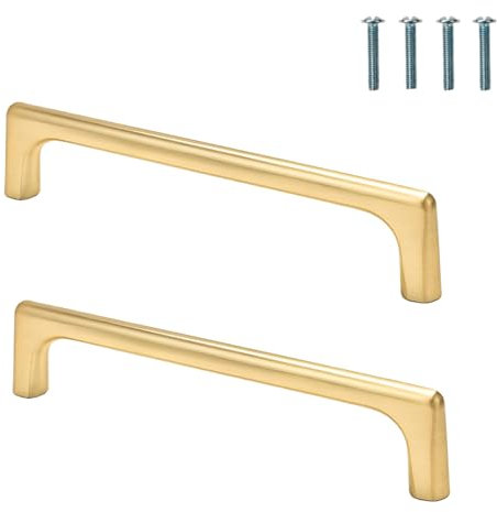 Yomiro 2 Stücke Griffe für Küchenschränke, Möbelgriffe 128mm Lochabstand, Möbelgriffe Gold, Treppenförmiges Design mit 4 Montageschrauben, für Türen, Schubladen, Schränke usw, Goldene
