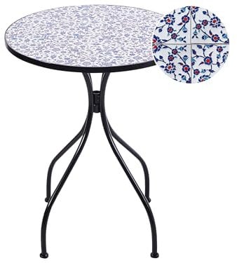 Gartentisch Metall schwarz / blau Mosaik Muster 60 cm rund Camprena