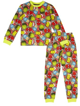 Marvel Comics Jungen Schlafanzug | Langer Schlafanzug für Jungen | Incredible Hulk, Spider-Man, Captain America, Iron Man Pjs, grün, 9-10 Years