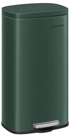 SONGMICS Mülleimer mit Deckel, 8 Gallonen Mülleimer, Edelstahl, kleiner Abfalleimer mit Trittpedal und Inneneimer, Soft Close, Küche, Retro Green ULTB003C01